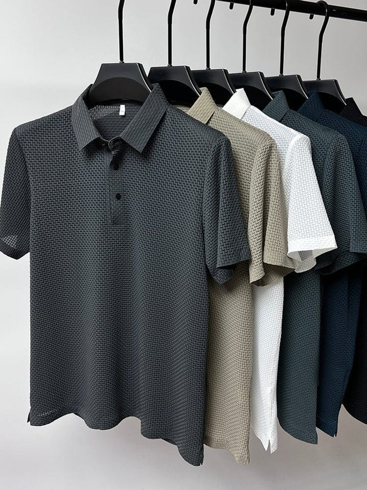 Men's Textured Breathable Mesh Button-Up Polo Shirt