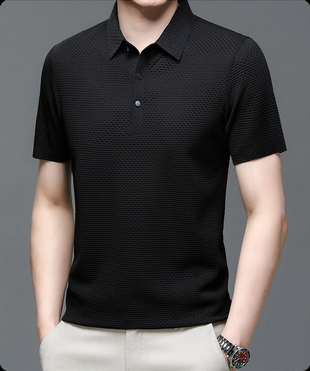 Men's Textured Breathable Mesh Button-Up Polo Shirt