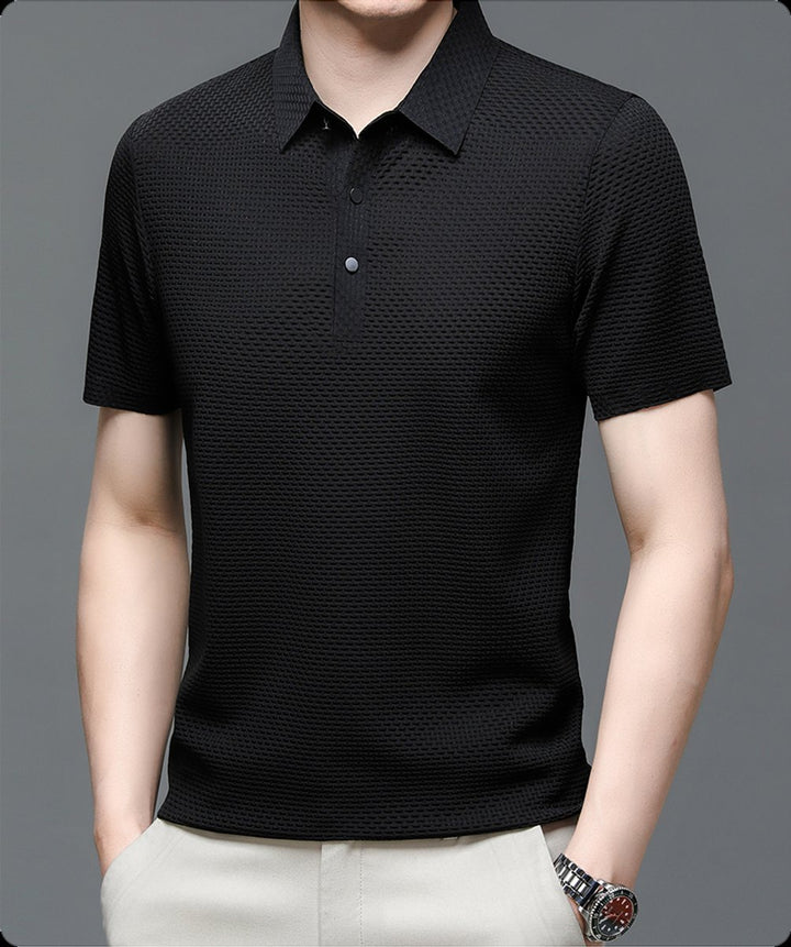 Men's Textured Breathable Mesh Button-Up Polo Shirt
