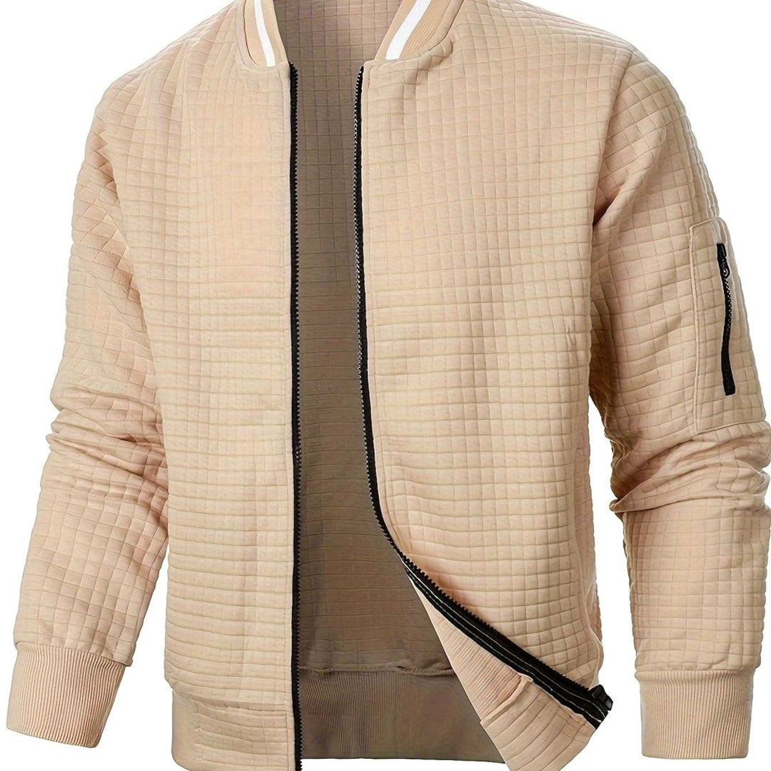 Men's Textured Grid Full-Zip Bomber Jacket - Khaki