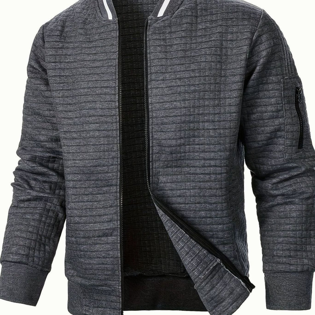 Men's Textured Grid Full-Zip Bomber Jacket - Dark Gray