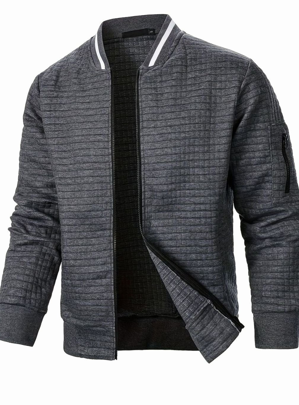 Men's Textured Grid Full-Zip Bomber Jacket