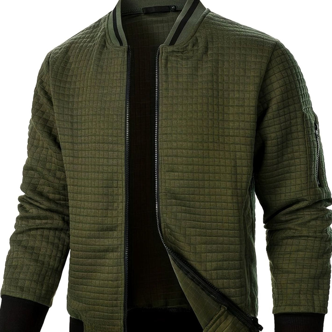 Men's Textured Grid Full-Zip Bomber Jacket - Military Green