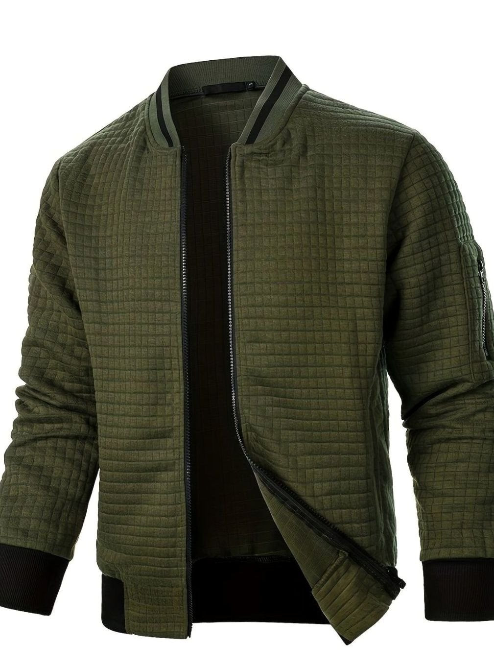 Men's Textured Grid Full-Zip Bomber Jacket