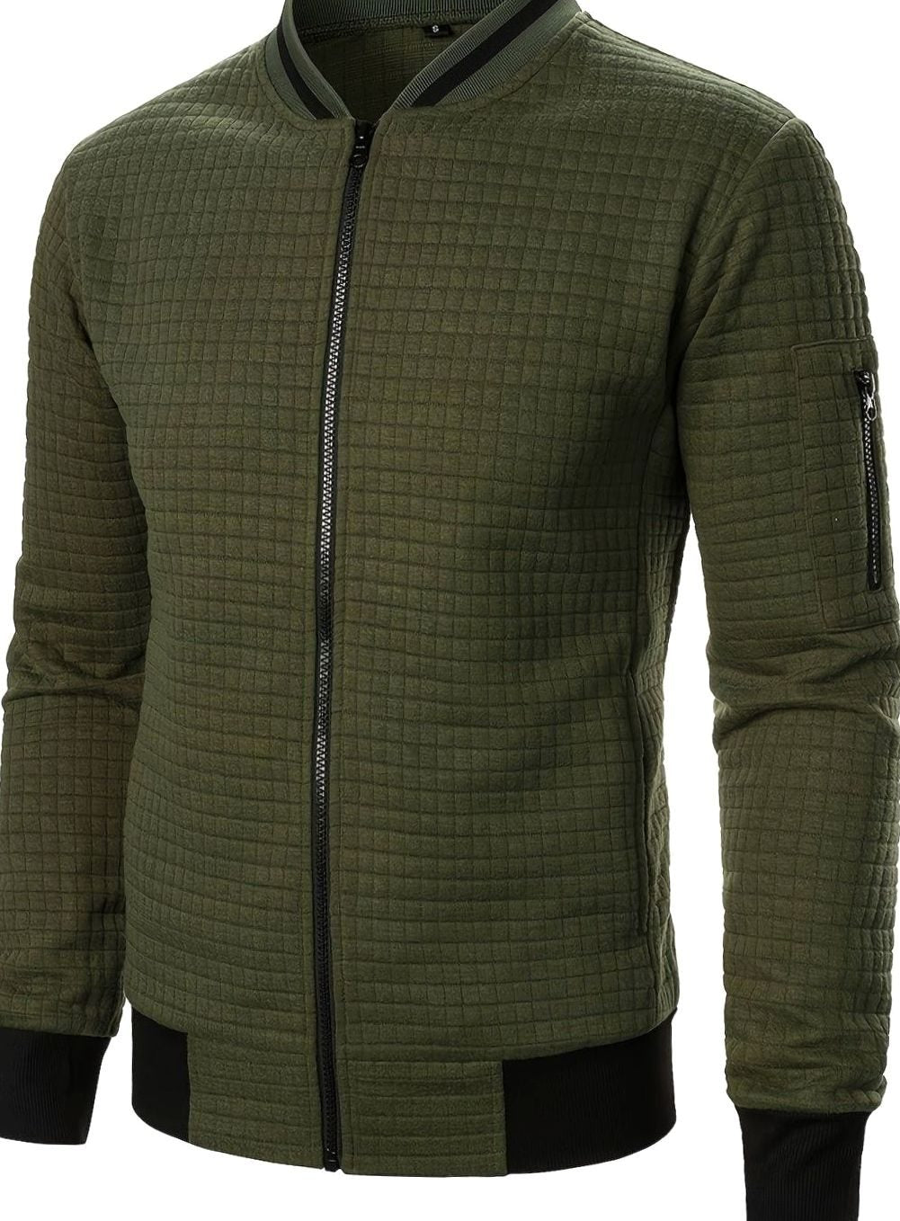 Men's Textured Grid Full-Zip Bomber Jacket