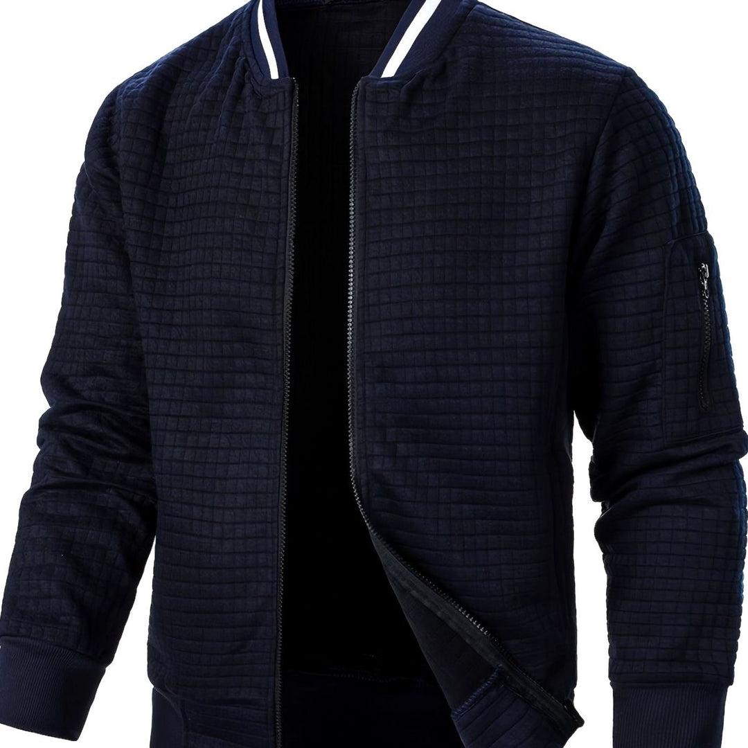 Men's Textured Grid Full-Zip Bomber Jacket - Navy