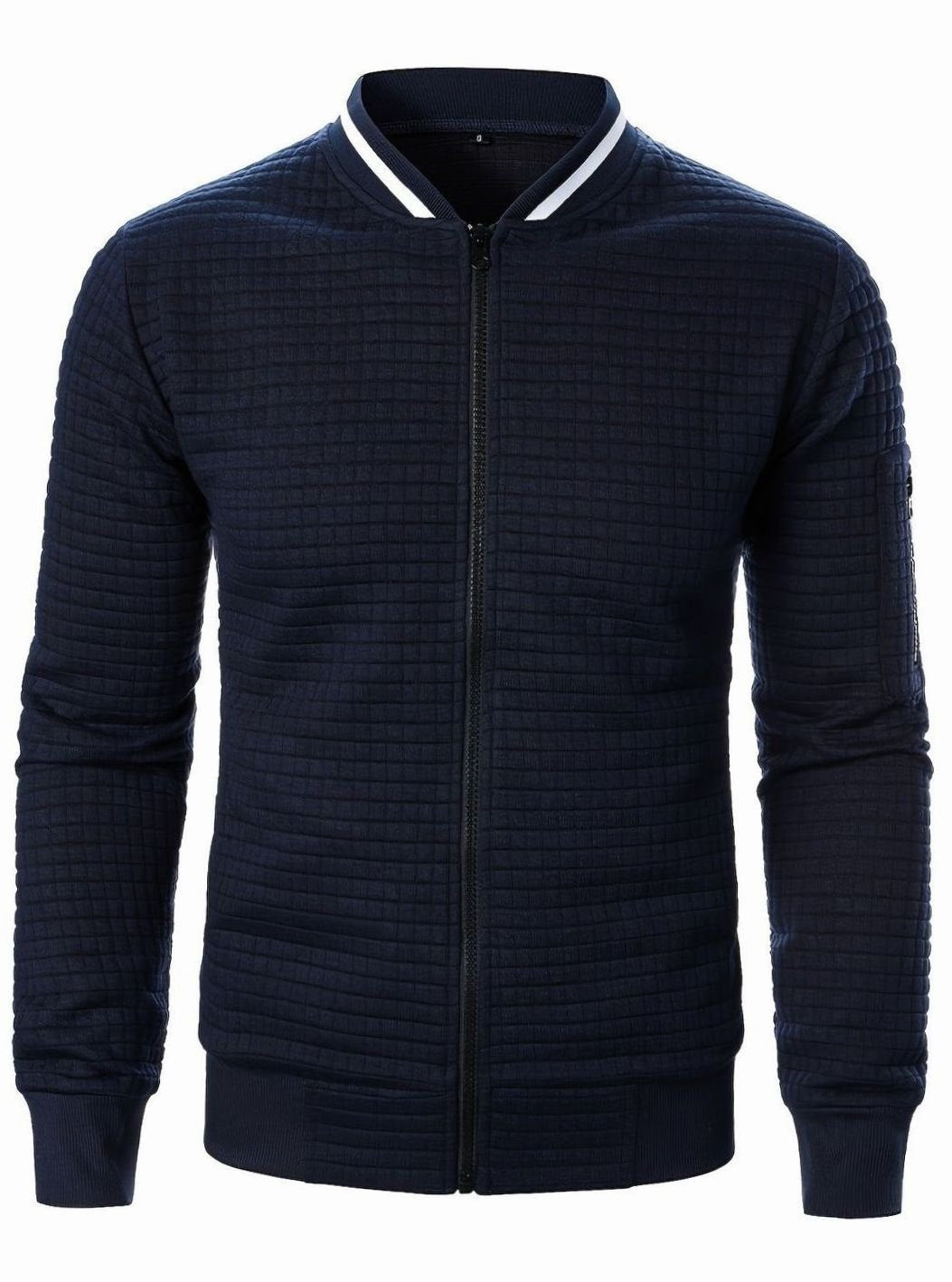 Men's Textured Grid Full-Zip Bomber Jacket