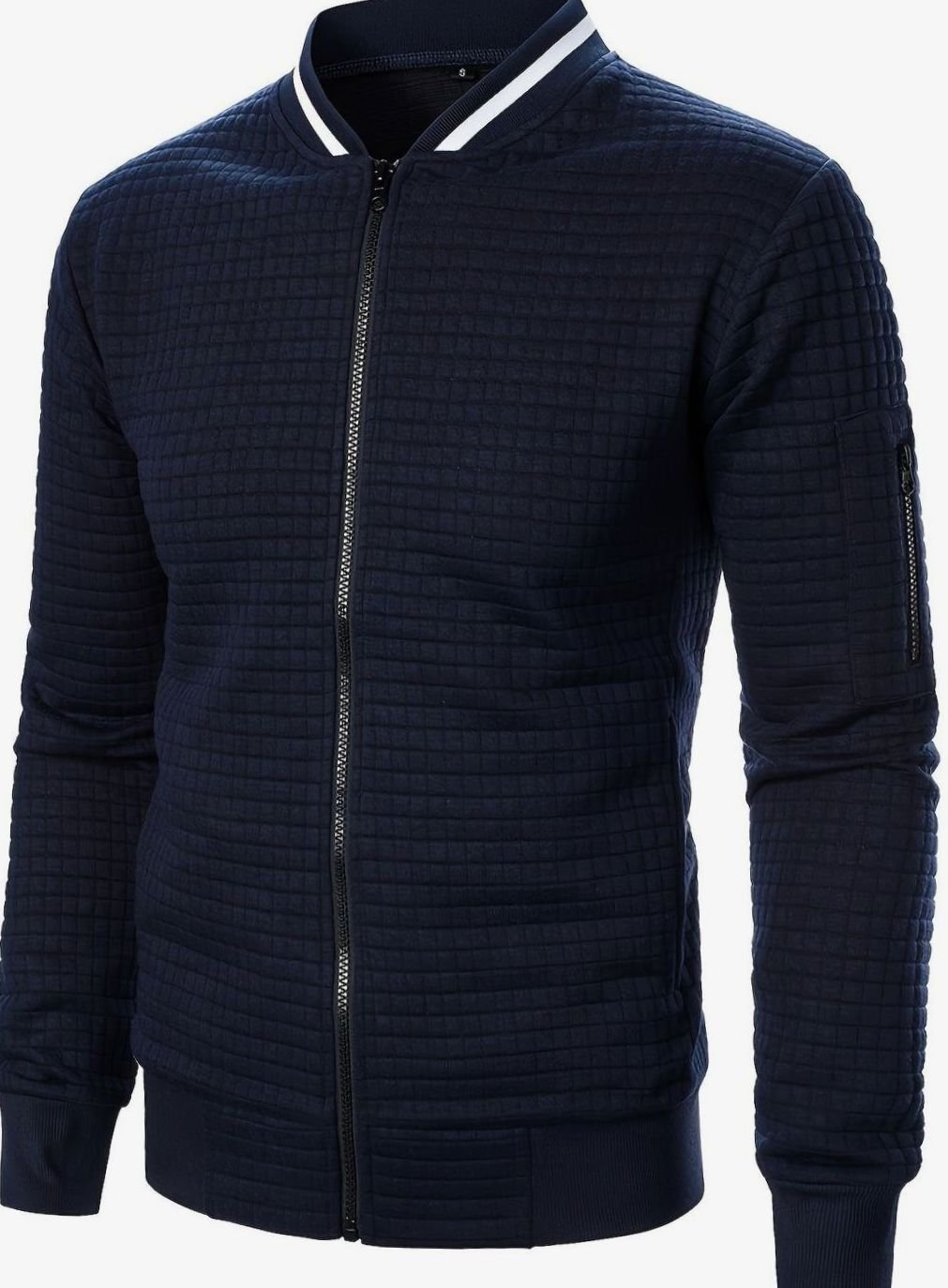 Men's Textured Grid Full-Zip Bomber Jacket