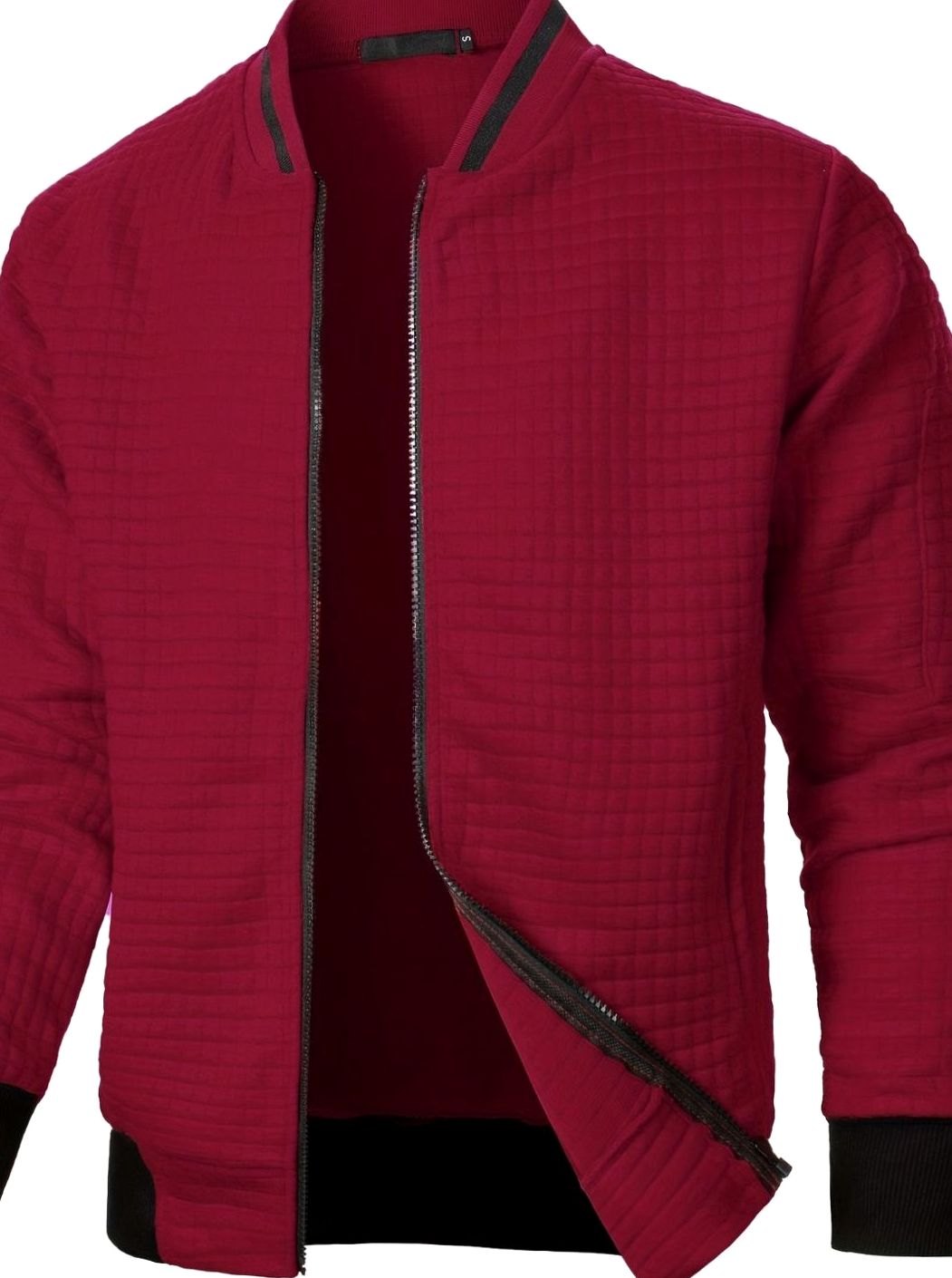 Men's Textured Grid Full-Zip Bomber Jacket