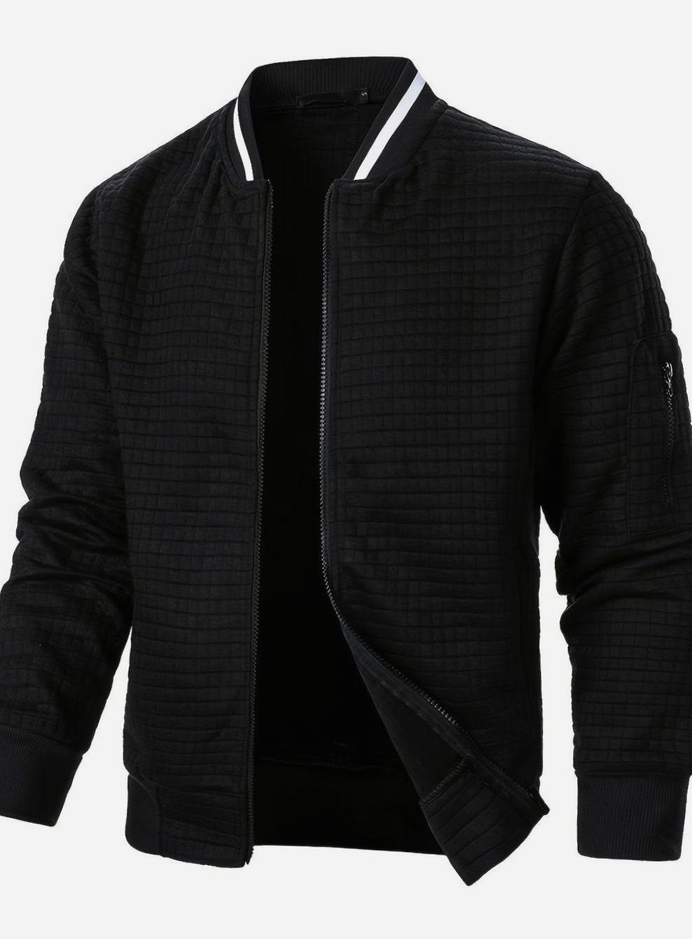 Men's Textured Grid Full-Zip Bomber Jacket