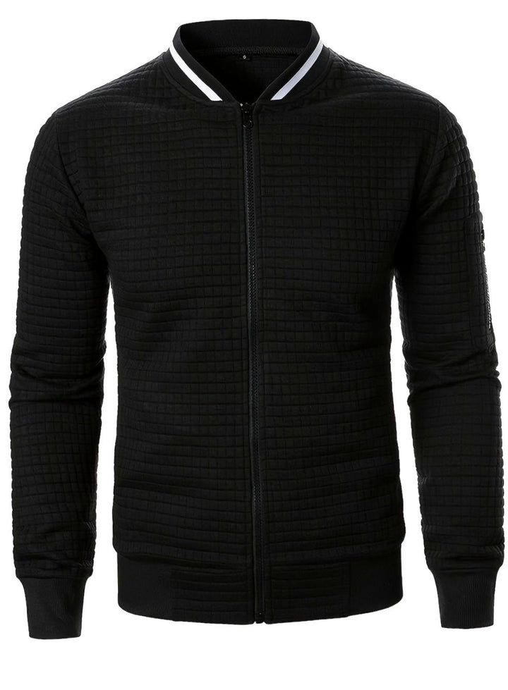Men's Textured Grid Full-Zip Bomber Jacket