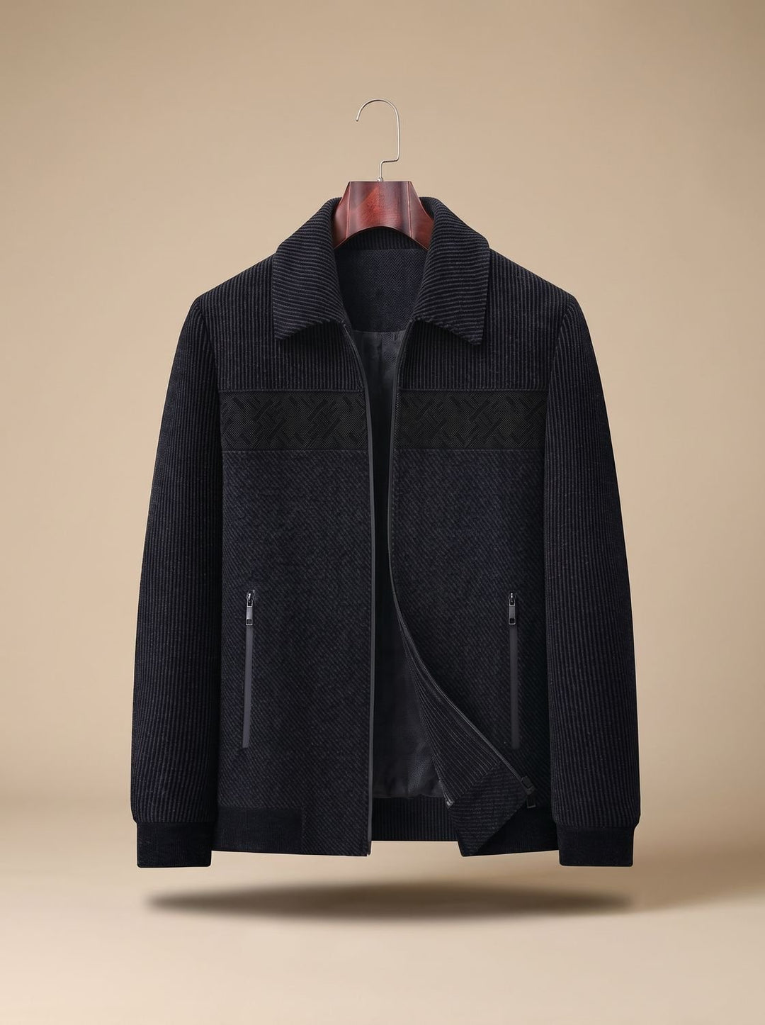 Men's Textured Quilted Zip-Front Bomber Jacket - Navy