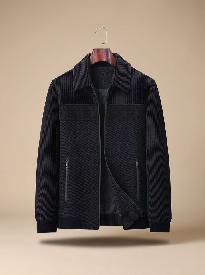 Men's Textured Quilted Zip-Front Bomber Jacket - Navy