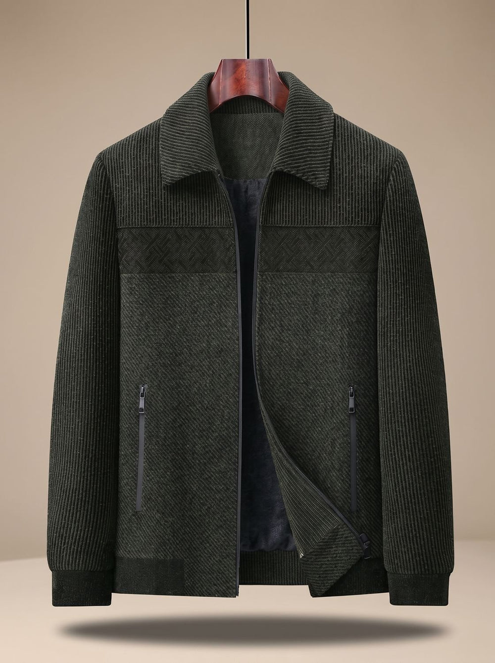 Men's Textured Quilted Zip-Front Bomber Jacket - Green