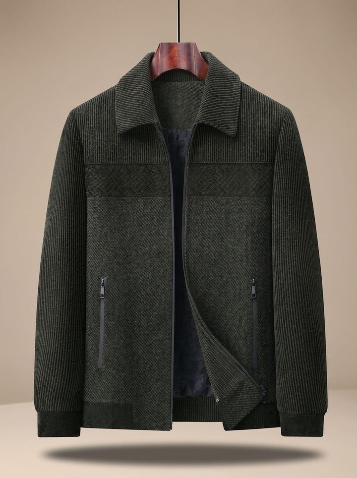 Men's Textured Quilted Zip-Front Bomber Jacket - Green