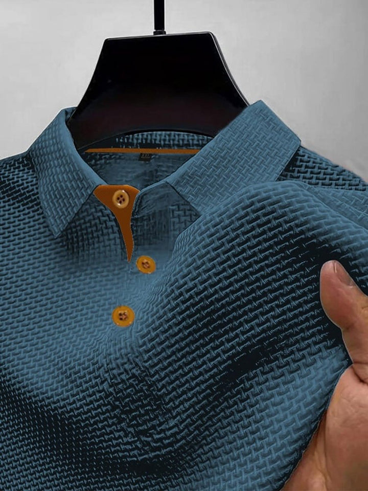 Men's Textured Woven-Pattern Short-Sleeve Polo Shirt - Blue