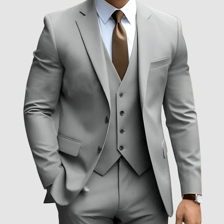 Men's Three-Piece Slim-Fit Notch-Lapel Formal Suit Set - Gray