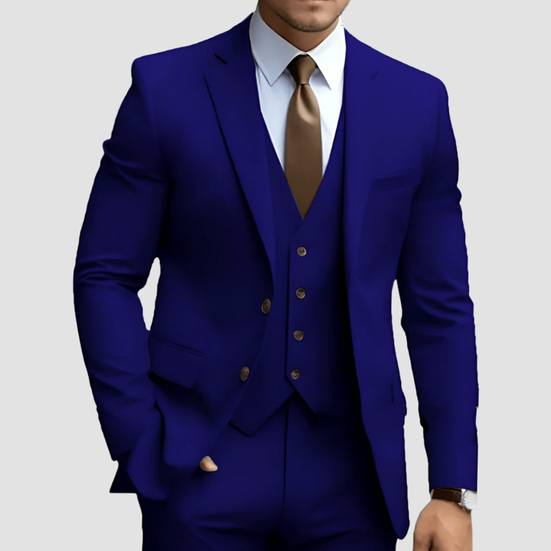 Men's Three-Piece Slim-Fit Notch-Lapel Formal Suit Set - Blue Purple