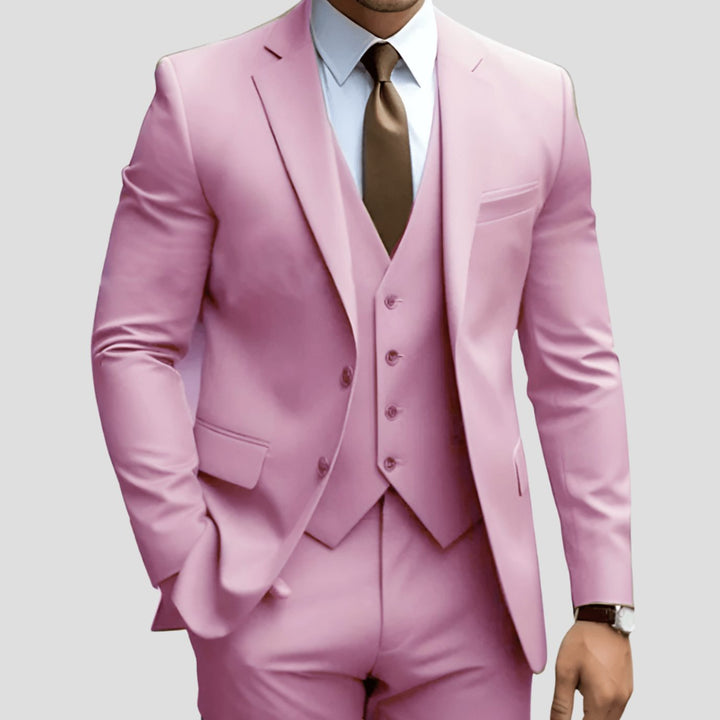 Men's Three-Piece Slim-Fit Notch-Lapel Formal Suit Set - Pink