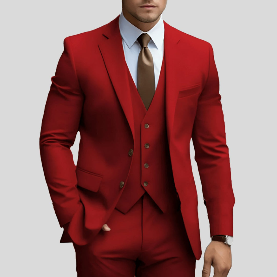 Men's Three-Piece Slim-Fit Notch-Lapel Formal Suit Set - Red