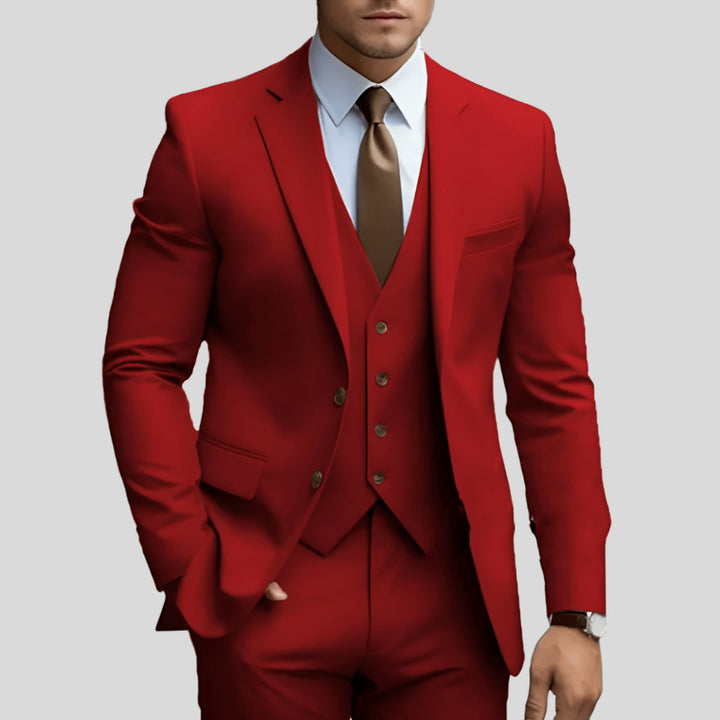 Men's Three-Piece Slim-Fit Notch-Lapel Formal Suit Set - Red