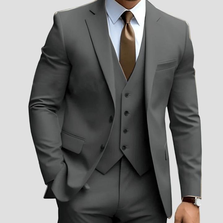 Men's Three-Piece Slim-Fit Notch-Lapel Formal Suit Set - Dark Gray