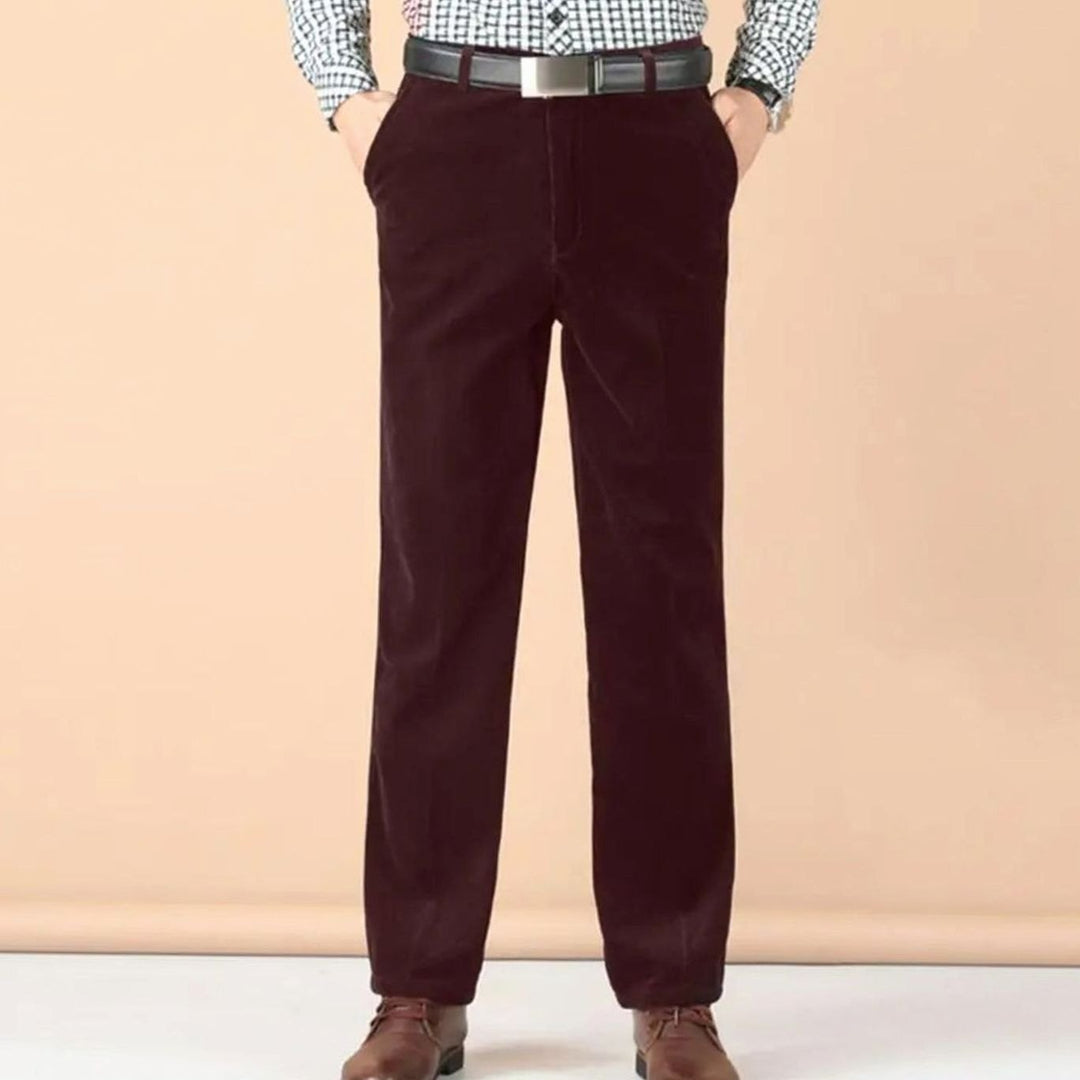 Men's Velvet Tailored-Fit Straight-Leg Dress Pants - Wine Red