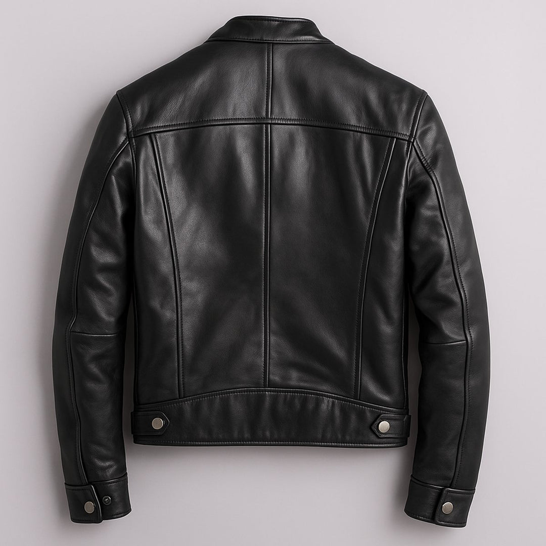 Men's Vintage Biker Leather Jacket Full-Zip Moto Style