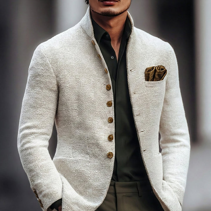 Men's Vintage-Inspired Stand-Collar Single-Breasted Cardigan - White