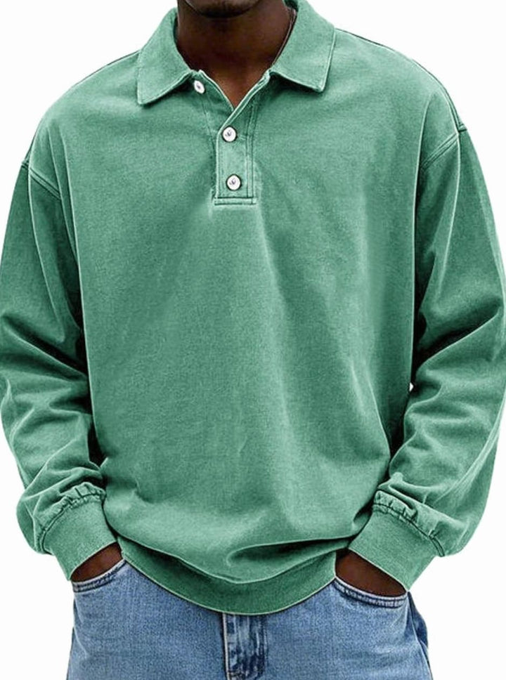Men's Vintage Long Sleeve Relaxed-Fit Polo Shirt - Green