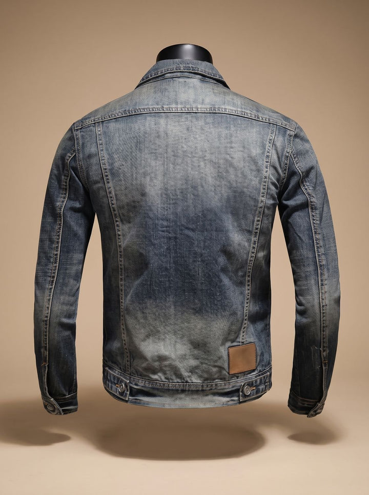 Men's Vintage-Washed Dual-Closure Denim Trucker Jacket
