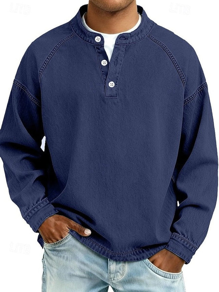 Men's Vintage Washed Henley Pullover Mens Knit Sweater Long Sleeve - Royal Blue