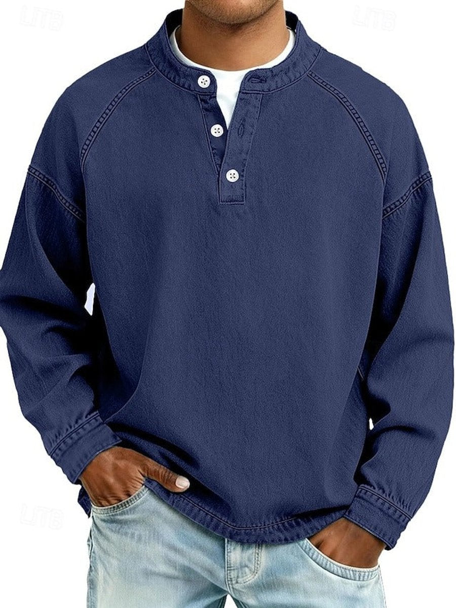 Men's Vintage Washed Henley Raglan Pullover Sweatshirt - Royal Blue