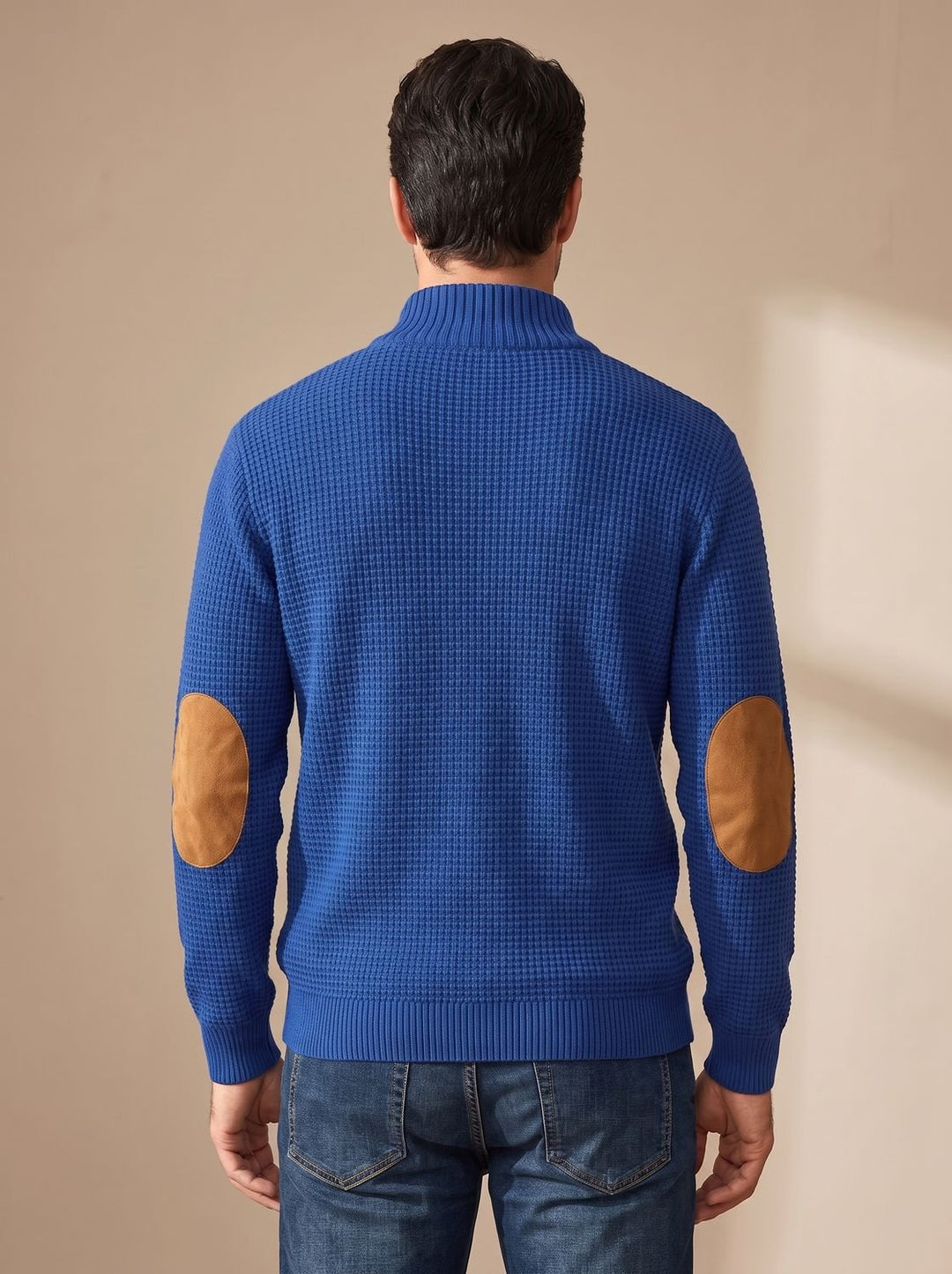 Men's Waffle-Knit Button-Collar Long Sleeve Pullover Sweater