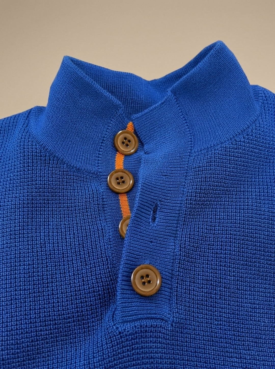 Men's Waffle-Knit Button-Collar Long Sleeve Pullover Sweater