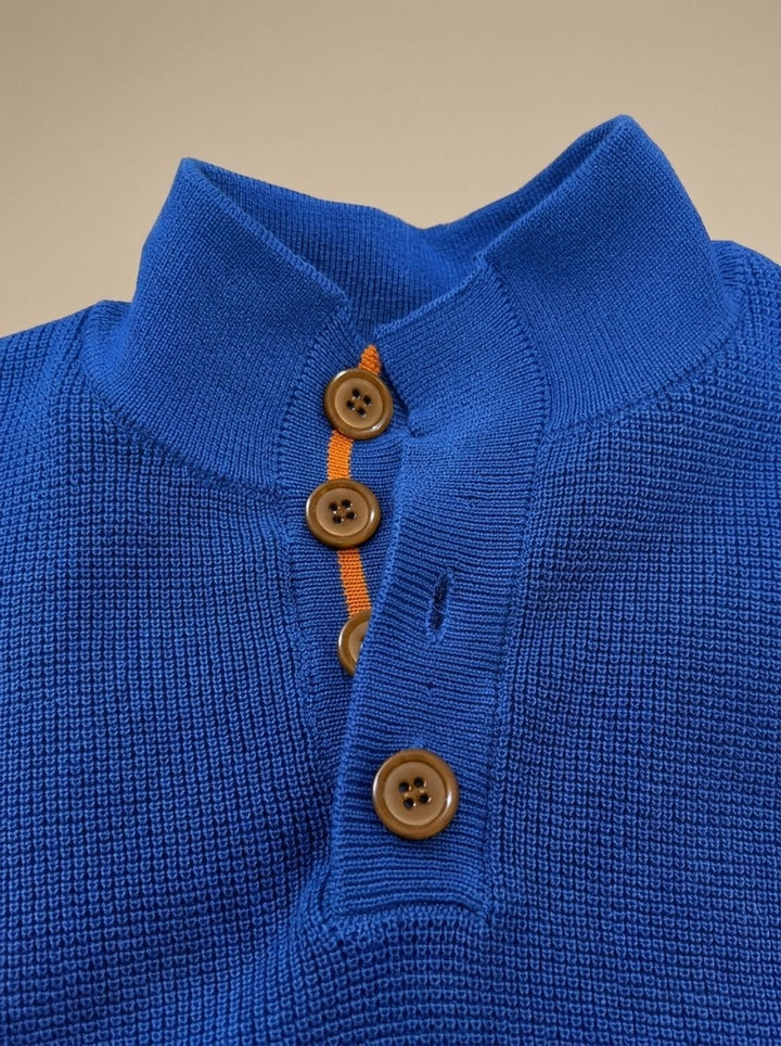 Men's Waffle-Knit Button-Collar Long Sleeve Pullover Sweater