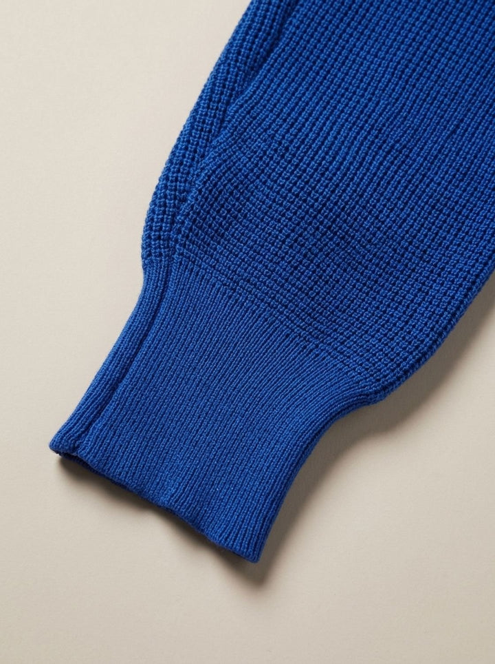 Men's Waffle-Knit Button-Collar Long Sleeve Pullover Sweater