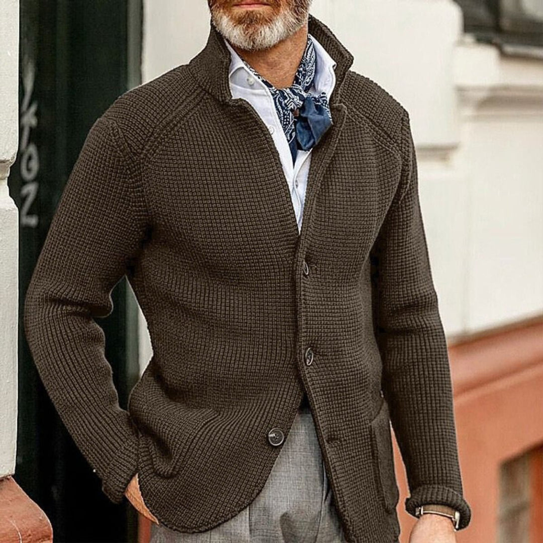 Men's Waffle-Knit Button-Front Cardigan Sweater - Coffee