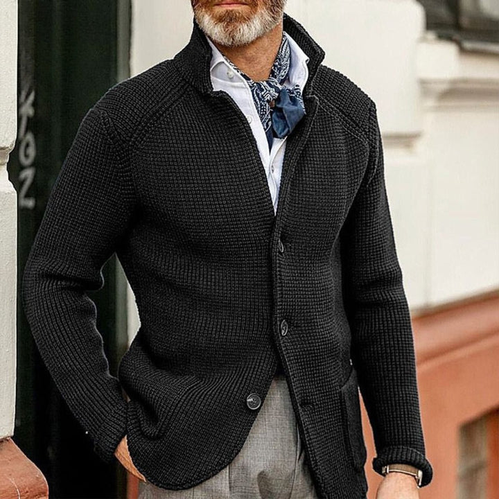 Men's Waffle-Knit Button-Front Cardigan Sweater - Black