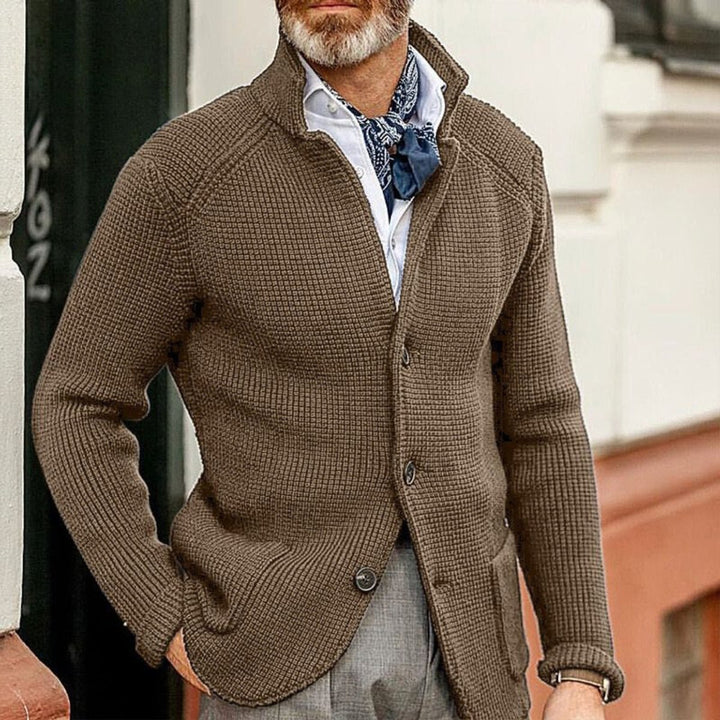 Men's Waffle-Knit Button-Front Cardigan Sweater - Brown