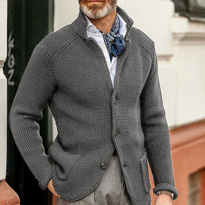 Men's Waffle-Knit Button-Front Cardigan Sweater - Gray