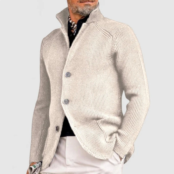 Men's Waffle-Knit Button-Front Cardigan Sweater - White