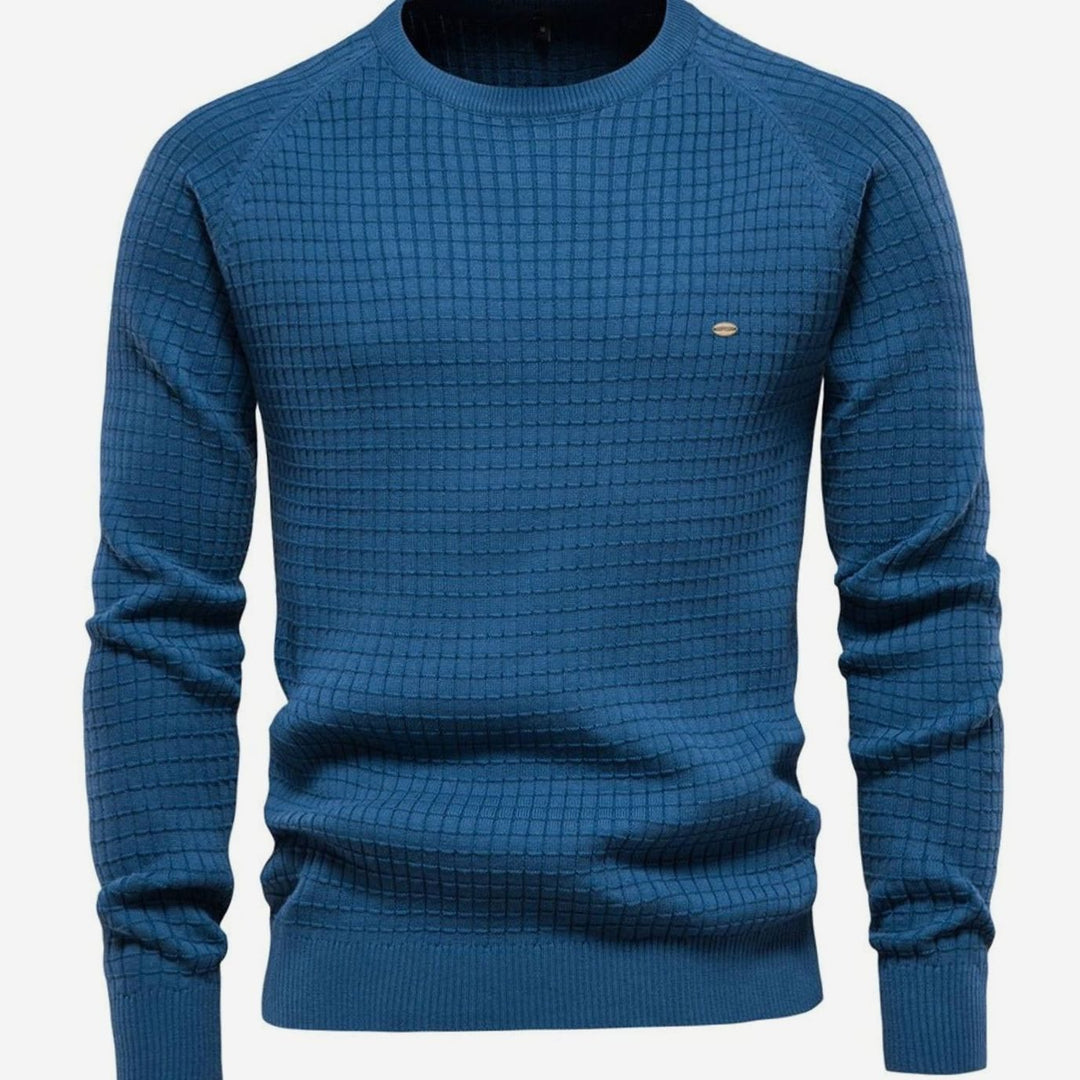 Men's Waffle-Knit Crewneck Raglan Casual Sweater - Blue