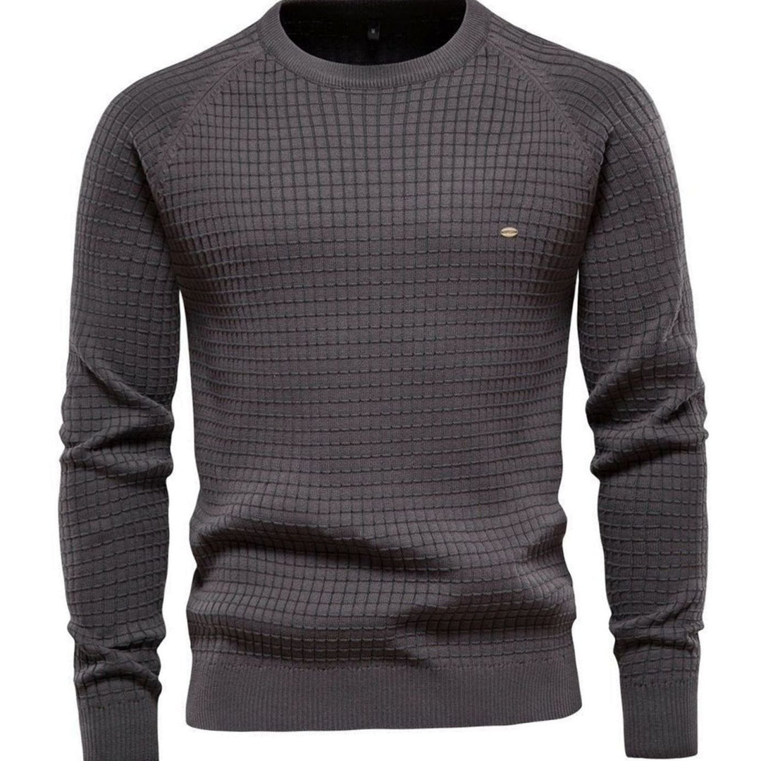 Men's Waffle-Knit Crewneck Raglan Casual Sweater - Dark Grey