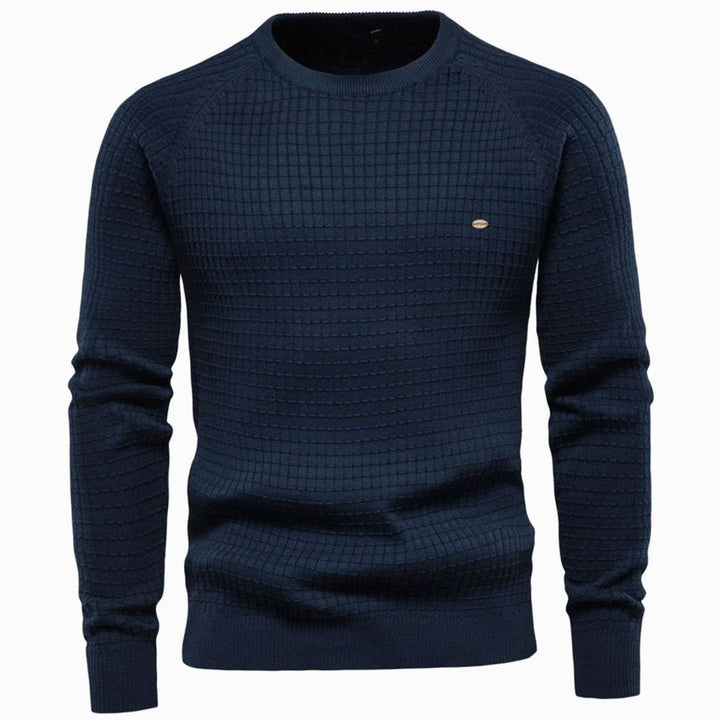 Men's Waffle-Knit Crewneck Raglan Casual Sweater - Navy Blue