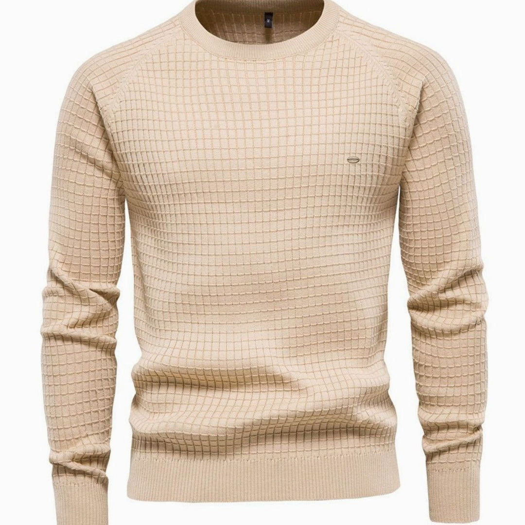 Men's Waffle-Knit Crewneck Raglan Casual Sweater - Beige