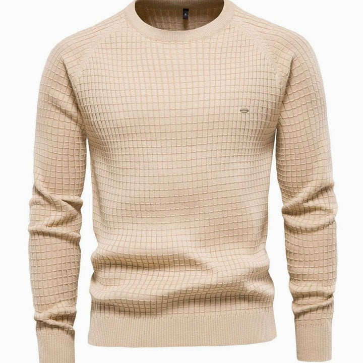 Men's Waffle-Knit Crewneck Raglan Casual Sweater - Beige