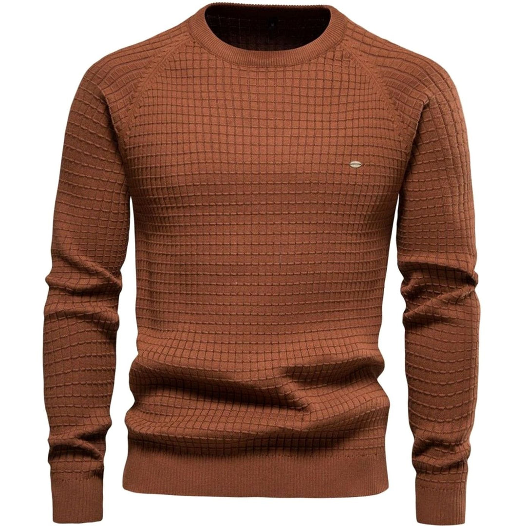 Men's Waffle-Knit Crewneck Raglan Casual Sweater - Brown