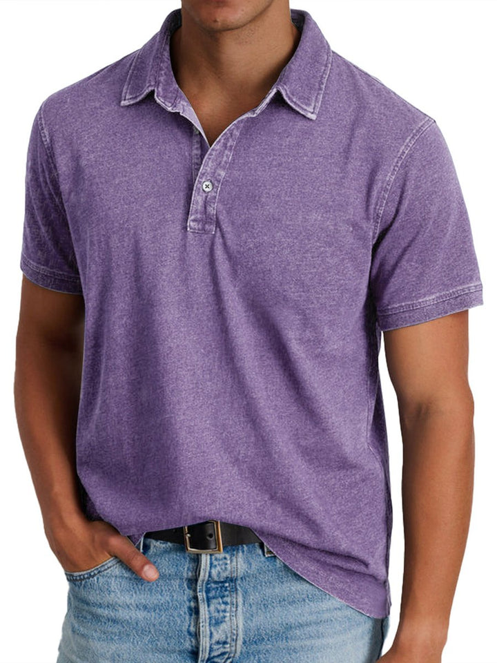 Men's Washed Short-Sleeve Collared Polo Shirt - Violet