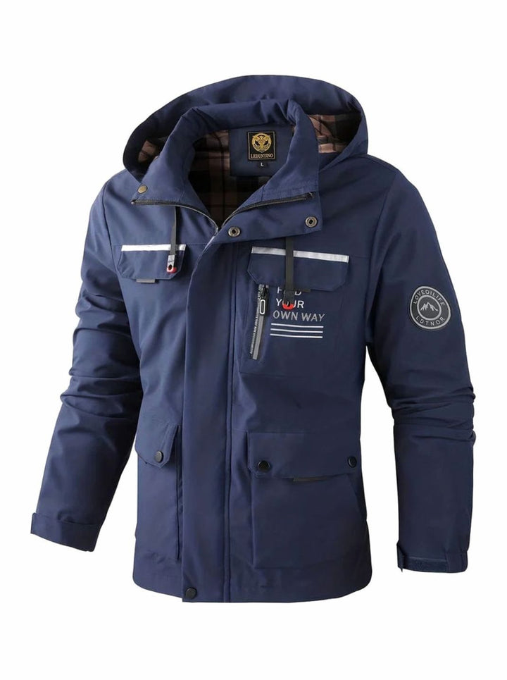 Men's Waterproof Hooded Insulated Outdoor Winter Jacket - Navy Blue